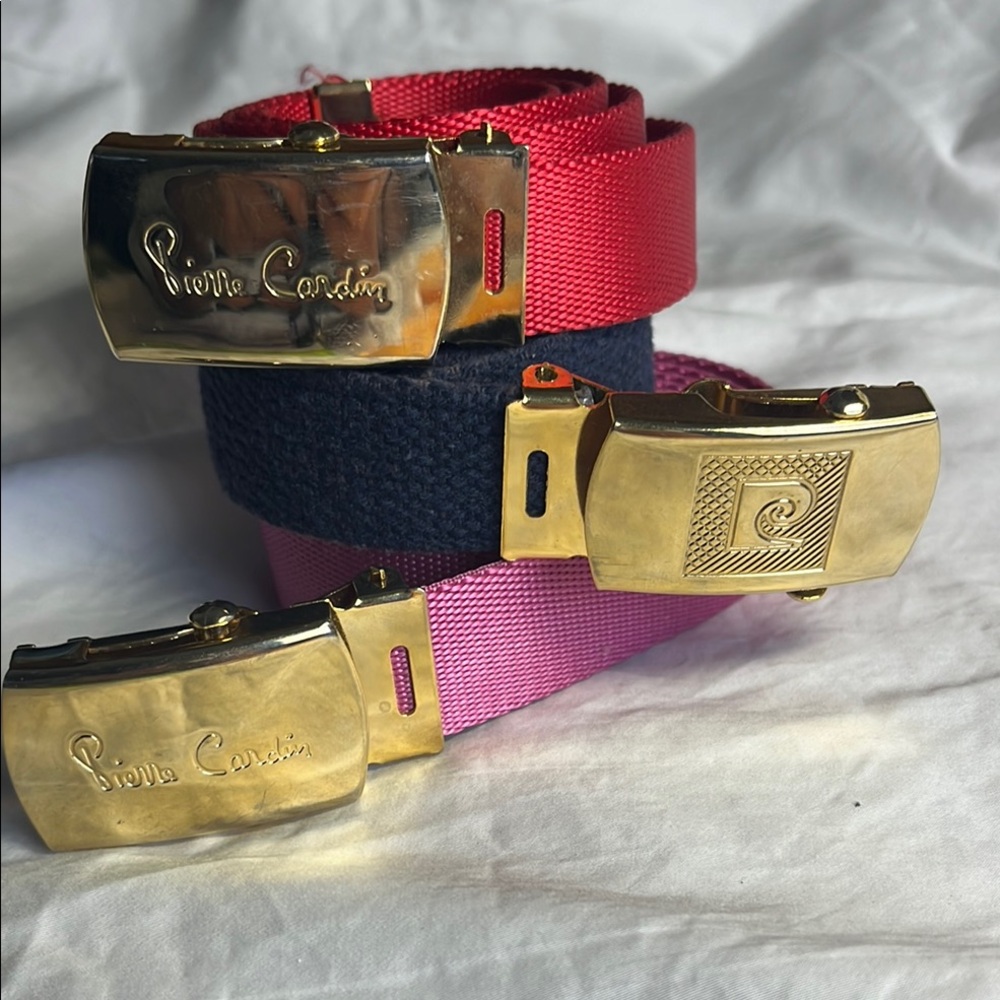 Pierre Cardin woman’s  Web Belts  3- Red,Navy,Pink W/ Gold Buckles 1” thick